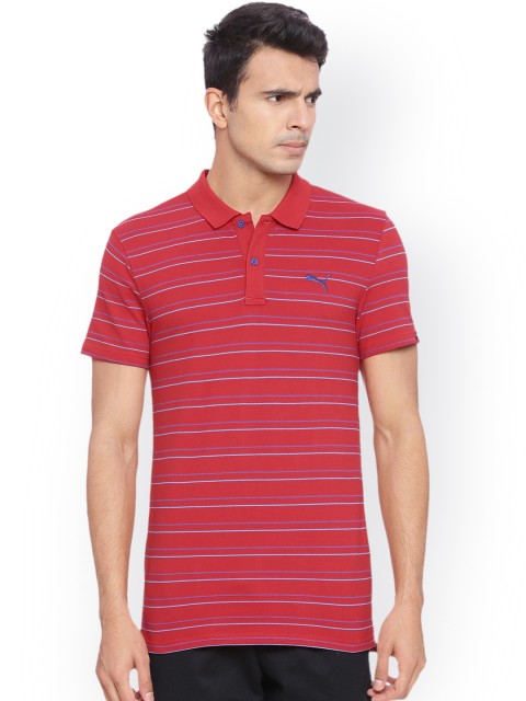 

Puma Men Red Striped Polo Collar T-shirt