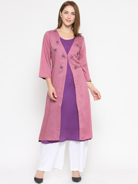 

Laabha Women Pink & Purple Layered A-Line Kurta with Embellished Detail