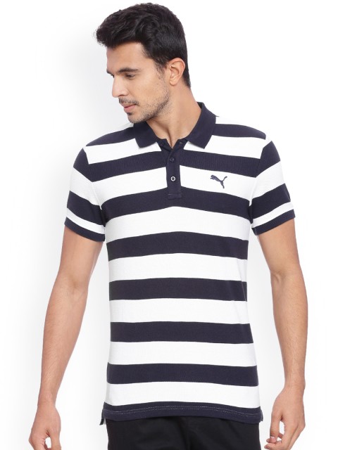 

Puma Men Blue Striped Polo Collar T-shirt
