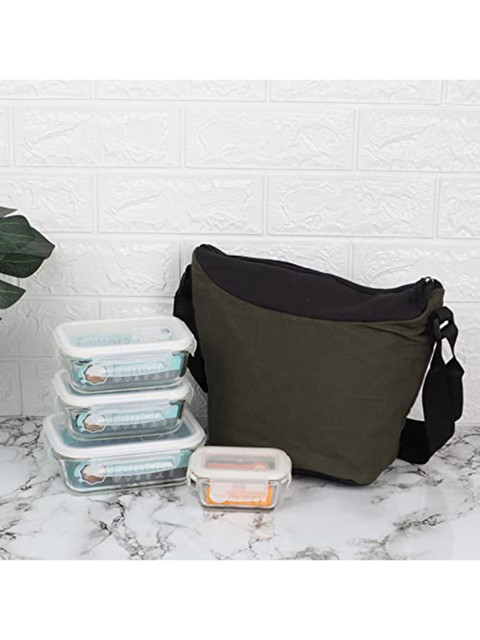 

Femora Pack of 4 Transparent & Olive Green Solid Lunch Box With Bag