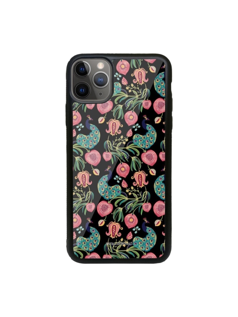 macmerise Black & Pink Printed Glass iPhone 11 Pro Max Back Case