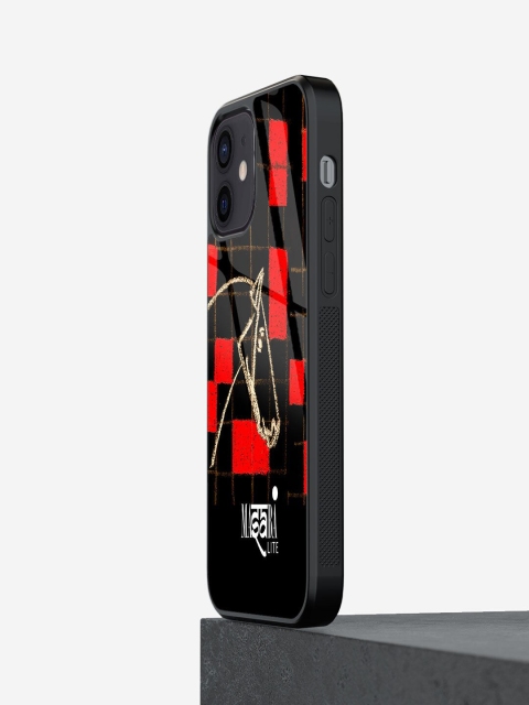 

macmerise Red & Black Printed Glass Iphone 12 Mini Mobile Cover