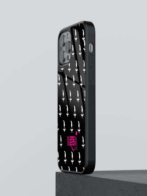 

macmerise Black Masaba Leaf Motif Glass iPhone 12 Pro Back Case