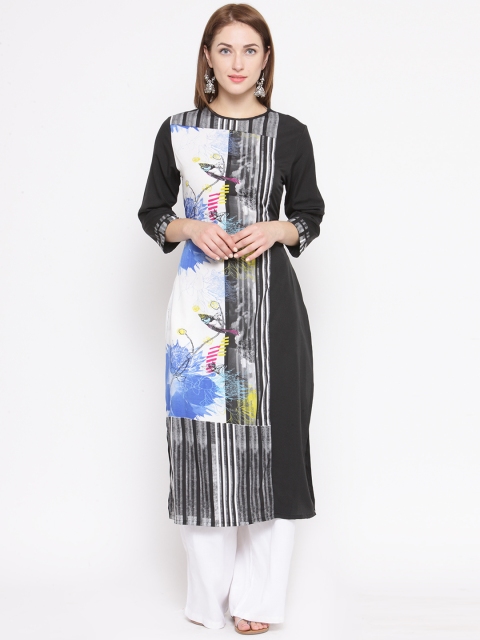 

Laabha Women Black & White Printed Straight Kurta