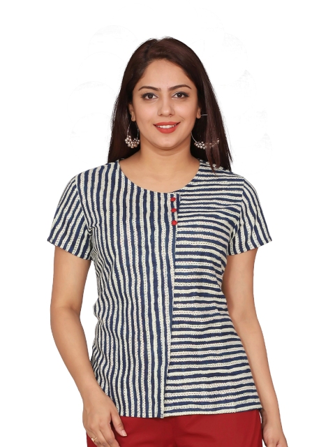 

SUTI Navy Blue Striped Pure Cotton Top