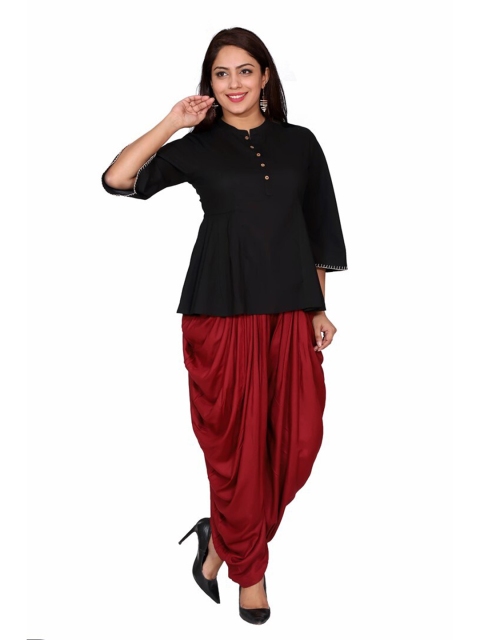 

SUTI Black Mandarin Collar Solid Pure Cotton Top