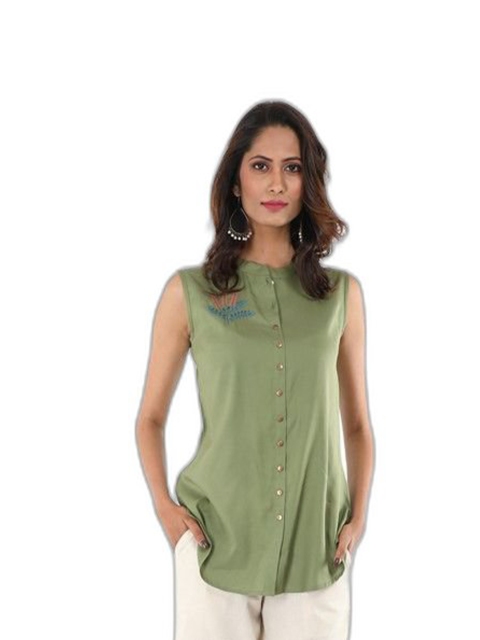 

SUTI Women Green Mandarin Collar Top