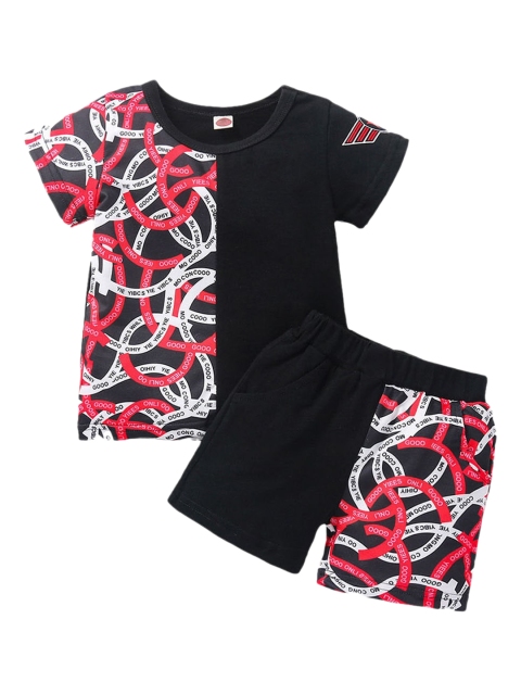 

Hopscotch Boys Red & Black Printed T-shirt with Shorts
