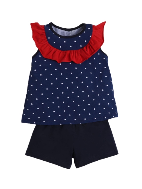 

Hopscotch Girls Blue & Black Printed Top with Shorts