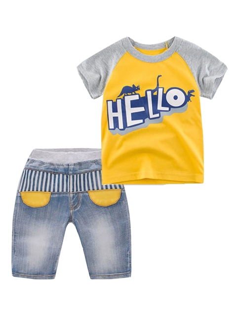 

Hopscotch Boys Yellow & Blue Printed T-shirt with Shorts