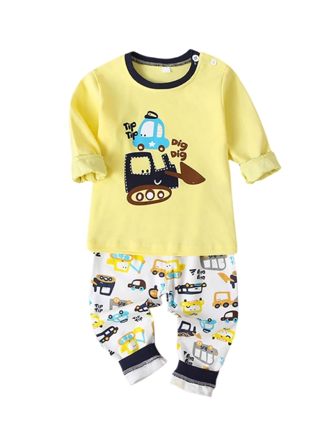 

Hopscotch Boys Yellow & White Printed T-shirt with Trousers