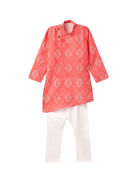 

Hopscotch Boys Pink Ethnic Motifs Printed Pure Cotton Kurta with Pyjamas