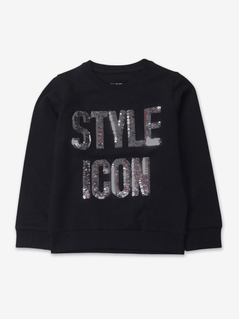 

Hopscotch Girls Black Embellished Cotton Sweatshirt