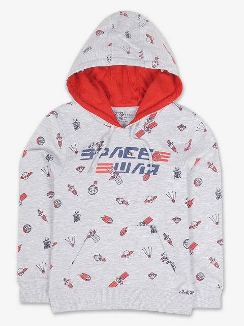 

Hopscotch Boys Grey Printed Hooded Sweatshirt