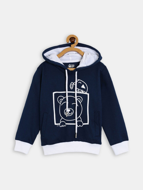

Hopscotch Girls Navy Blue Printed Hooded Sweatshirt
