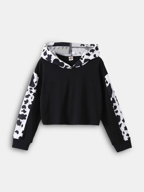 

Hopscotch Girls Black Printed Hooded Sweatshirt