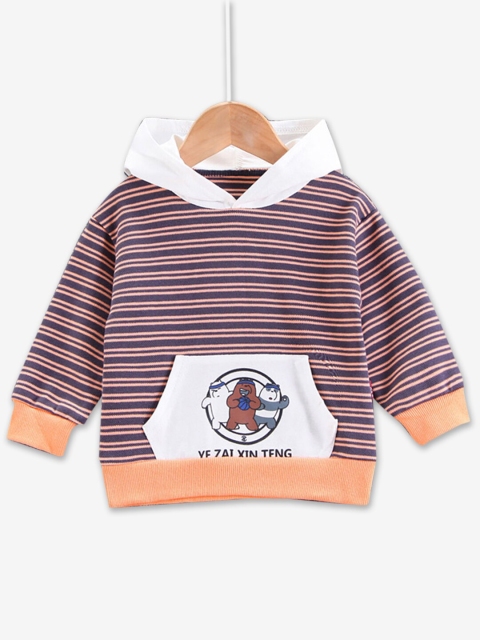 

Hopscotch Boys Orange Striped Hooded Sweatshirt