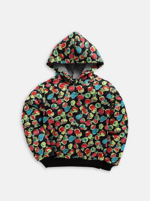 

Hopscotch Girls Black Printed Hooded Sweatshirt