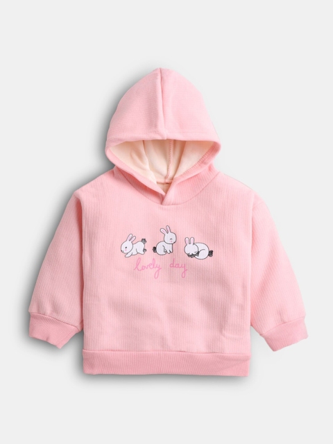 

Hopscotch Girls Pink Printed Hooded Sweatshirt