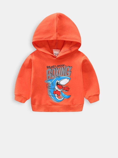 

Hopscotch Boys Red Printed Hooded Sweatshirt