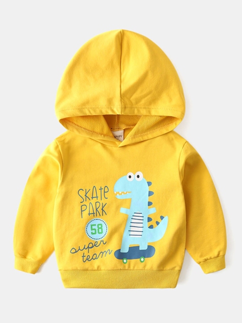 

Hopscotch Boys Yellow Printed Hooded Sweatshirt
