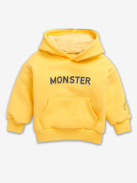 

Hopscotch Boys Yellow Printed Hooded Sweatshirt