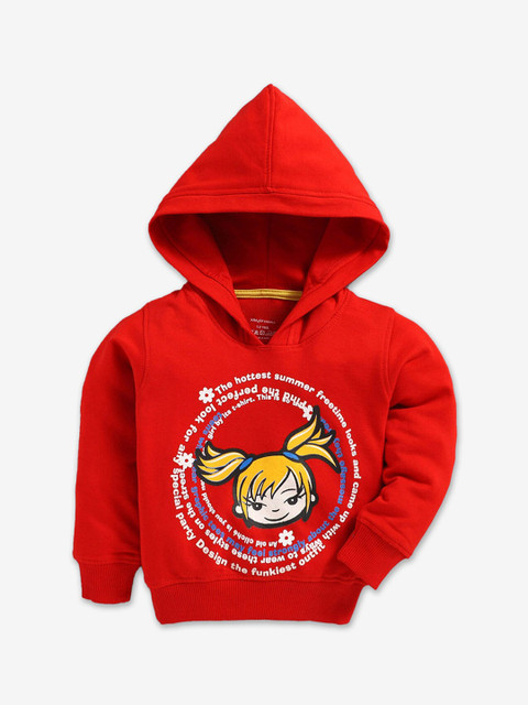 

Hopscotch Girls Red Printed Hooded Sweatshirt