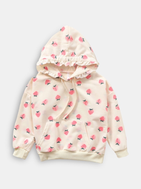 

Hopscotch Girls Cream-Coloured Printed Hooded Sweatshirt
