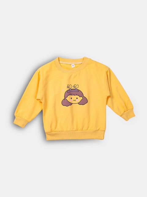 

Hopscotch Girls Yellow Printed Sweatshirt