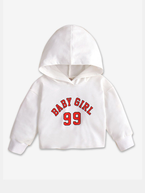 

Hopscotch Girls White Printed Hooded Sweatshirt
