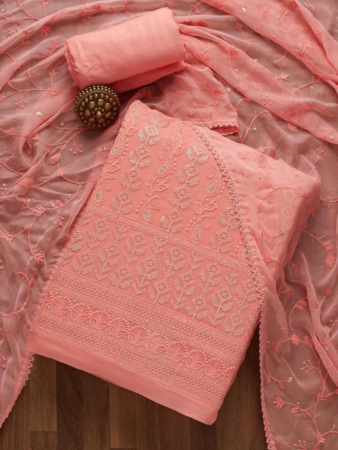 

Koskii Pink Embroidered Unstitched Dress Material