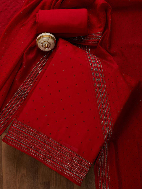 

Koskii Maroon Embroidered Art Silk Unstitched Dress Material