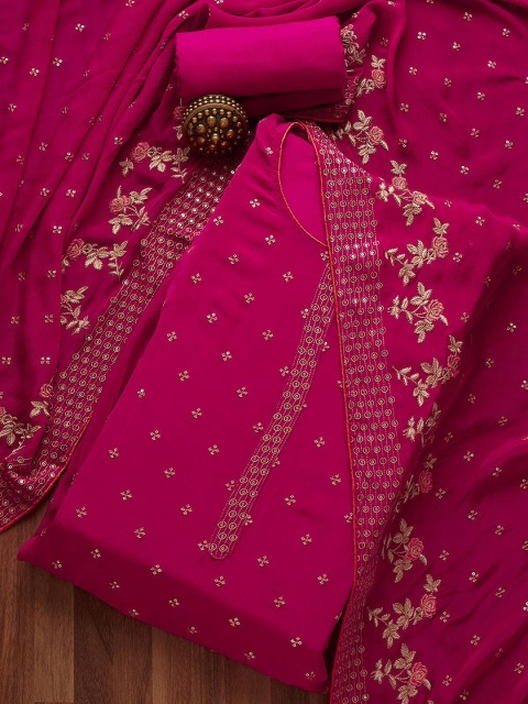 

Koskii Pink & Gold-Toned Embroidered Unstitched Dress Material