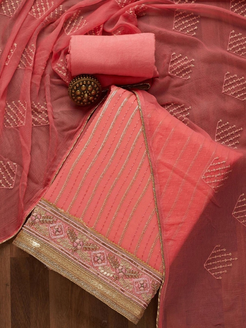 

Koskii Pink & Gold-Toned Embroidered Unstitched Dress Material