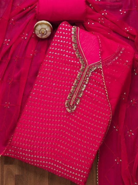

Koskii Pink & Silver-Toned Embroidered Unstitched Dress Material