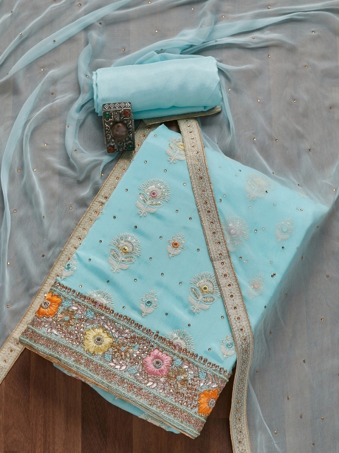 

Koskii Blue & Gold-Toned Embroidered Unstitched Dress Material