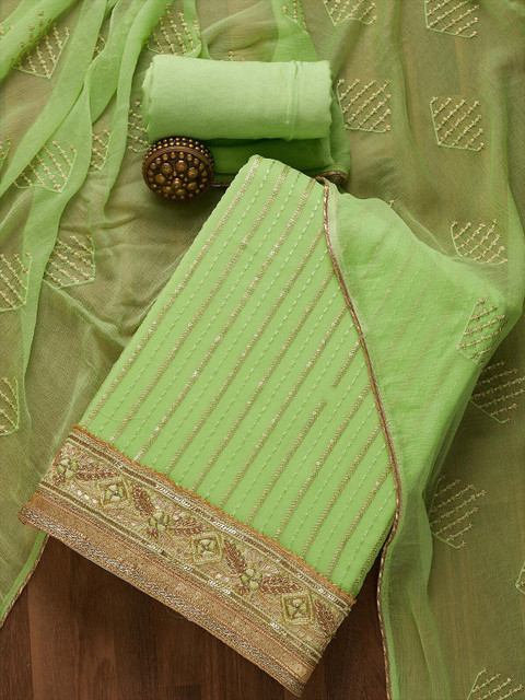 

Koskii Green & Gold-Toned Embroidered Unstitched Dress Material