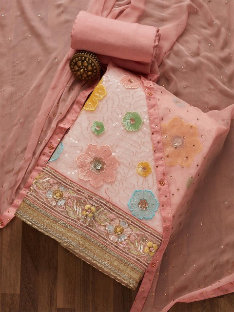 

Koskii Pink & Blue Embroidered Unstitched Dress Material