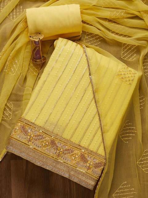 

Koskii Yellow & Gold-Toned Embroidered Unstitched Dress Material