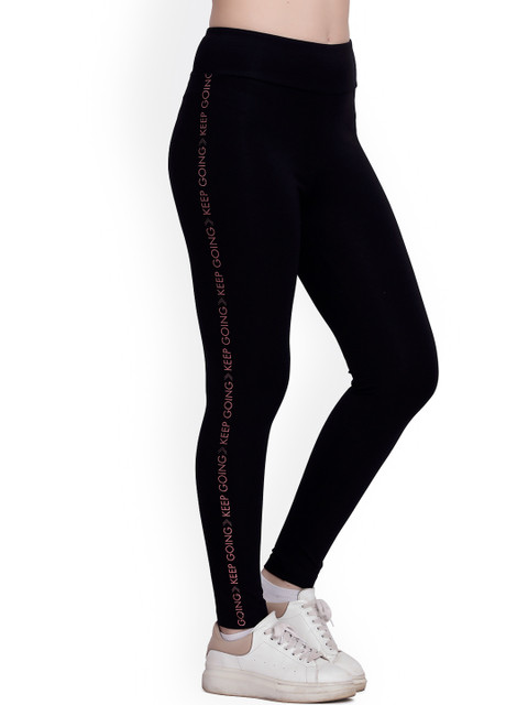 

MAYSIXTY Women Black Typography Printed Cotton Track Pants