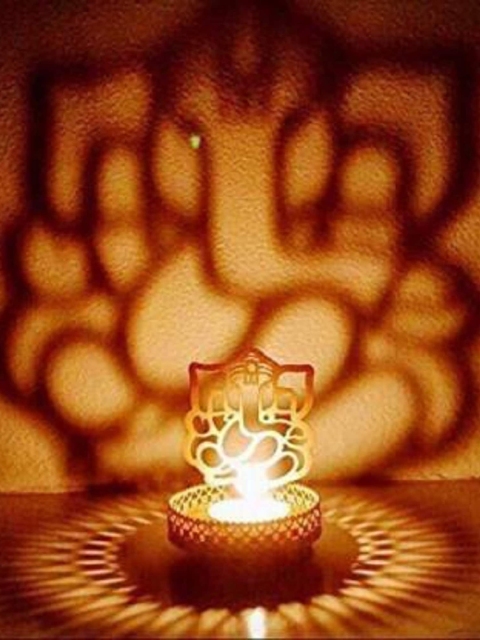

Fashion Bizz Gold-Colored Solid Metal Ganesh Candle Holders