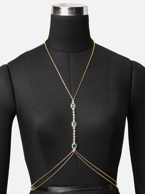 

SOHI Gold-Toned & White Gold-Plated Stone Studded Body Chain