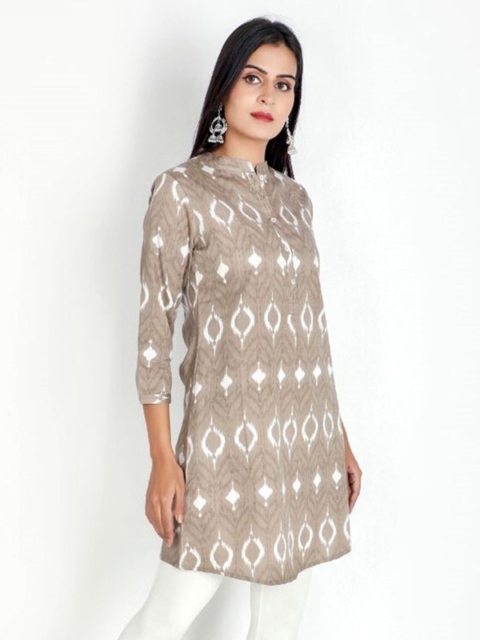 

SUTI Women Brown & Off White Mandarin Collar Printed Tunic