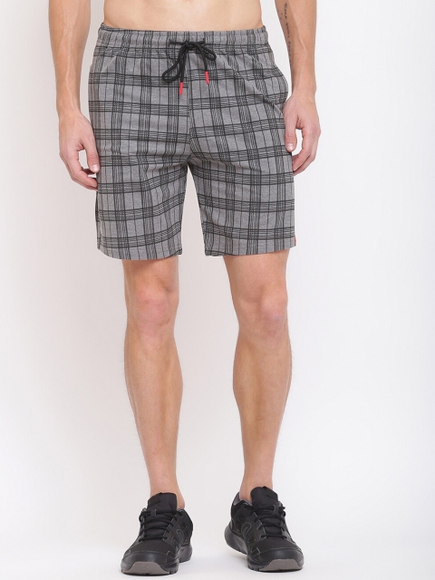 

MKH Men Grey Melange Checked Sports Shorts