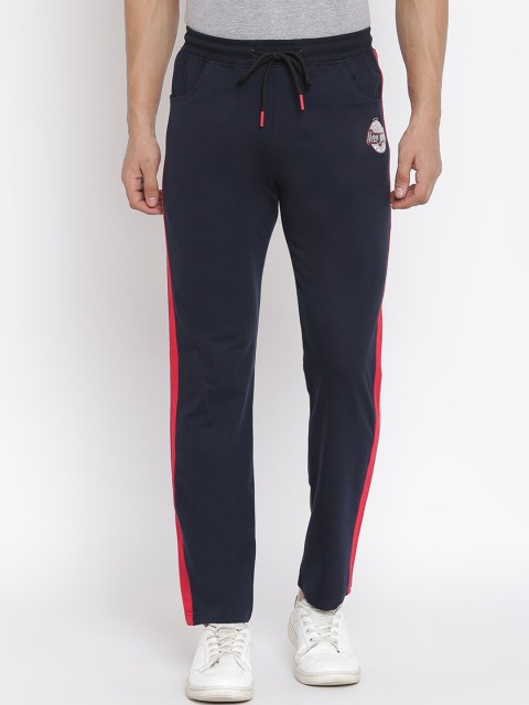 

MKH Men Navy Blue & Red Solid Track Pants