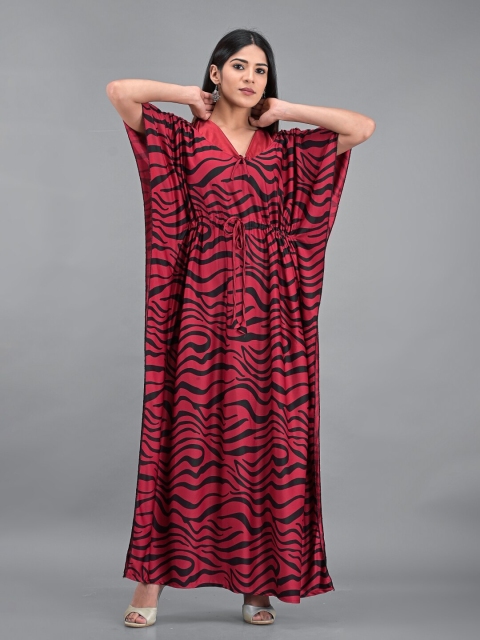 

Apratim Red Printed Maxi Nightdress