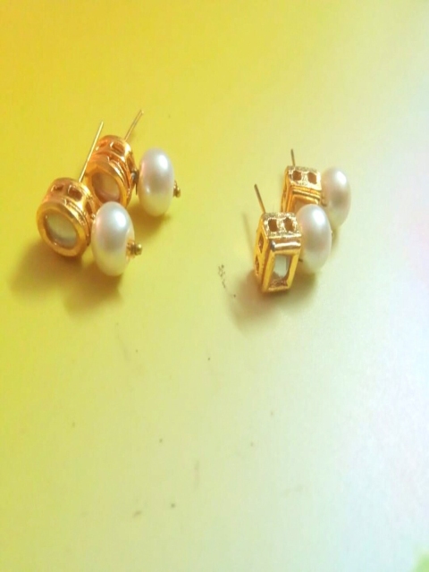 

Runjhun Gold-Toned & White Set Of 2 Contemporary Studs Earrings