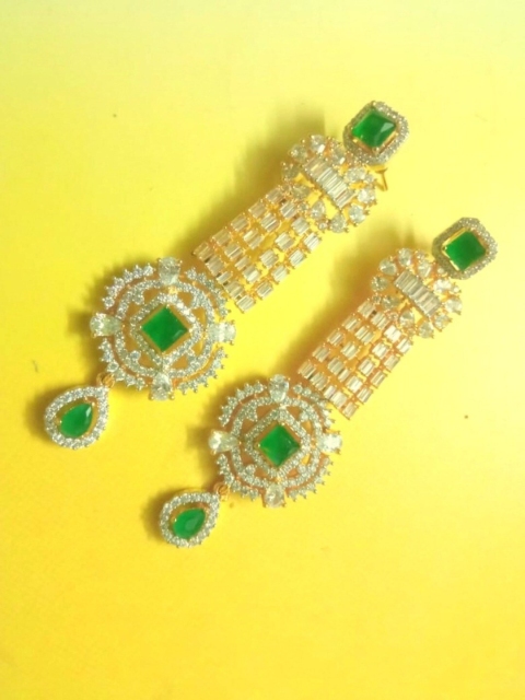 

Runjhun Green Contemporary Drop Earrings