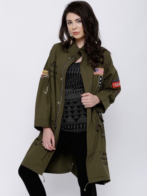 

Tokyo Talkies Women Olive Green Solid Tailored Jacket