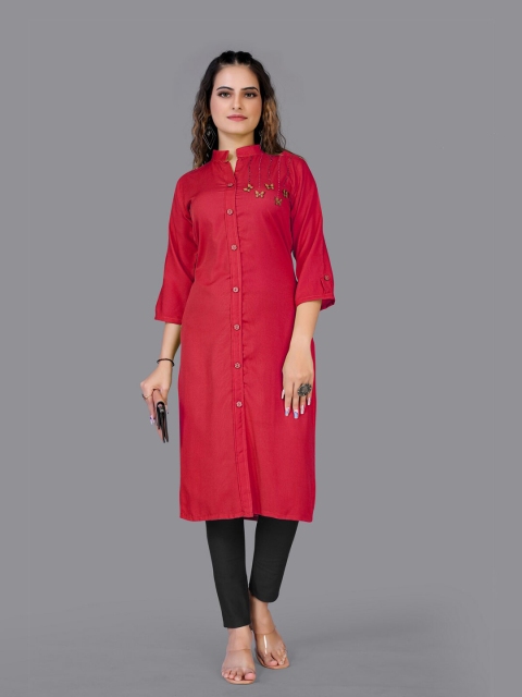 

Fashion FRICKS Women Pink Solid Straight Kurta